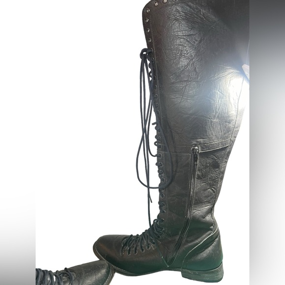 FREE PEOPLE X Faryl Robin RARE Caspian Black Over Knee Lace Up Boots Size 10 - Picture 10 of 14